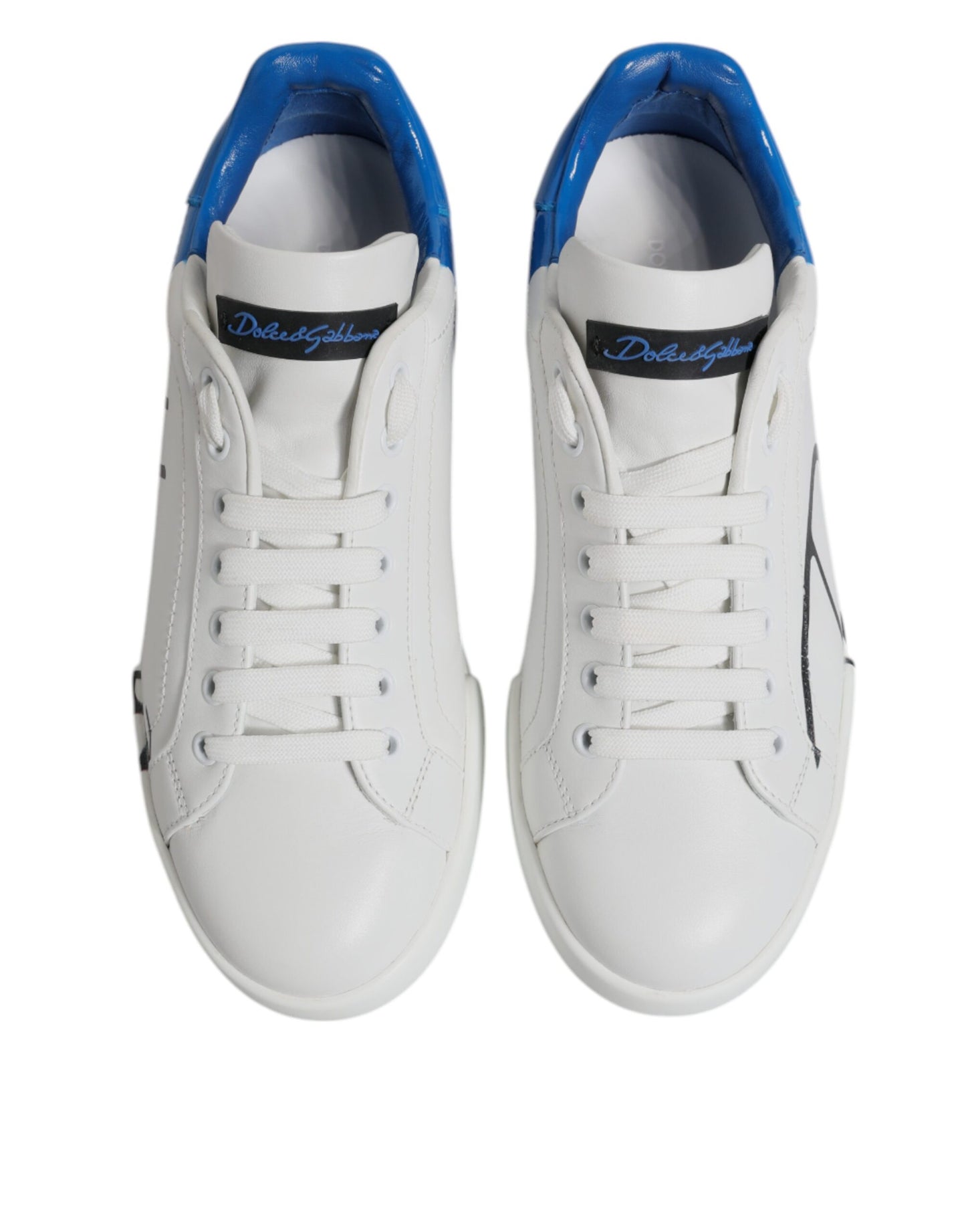 White Blue Leather Logo Low Top Sneakers Shoes