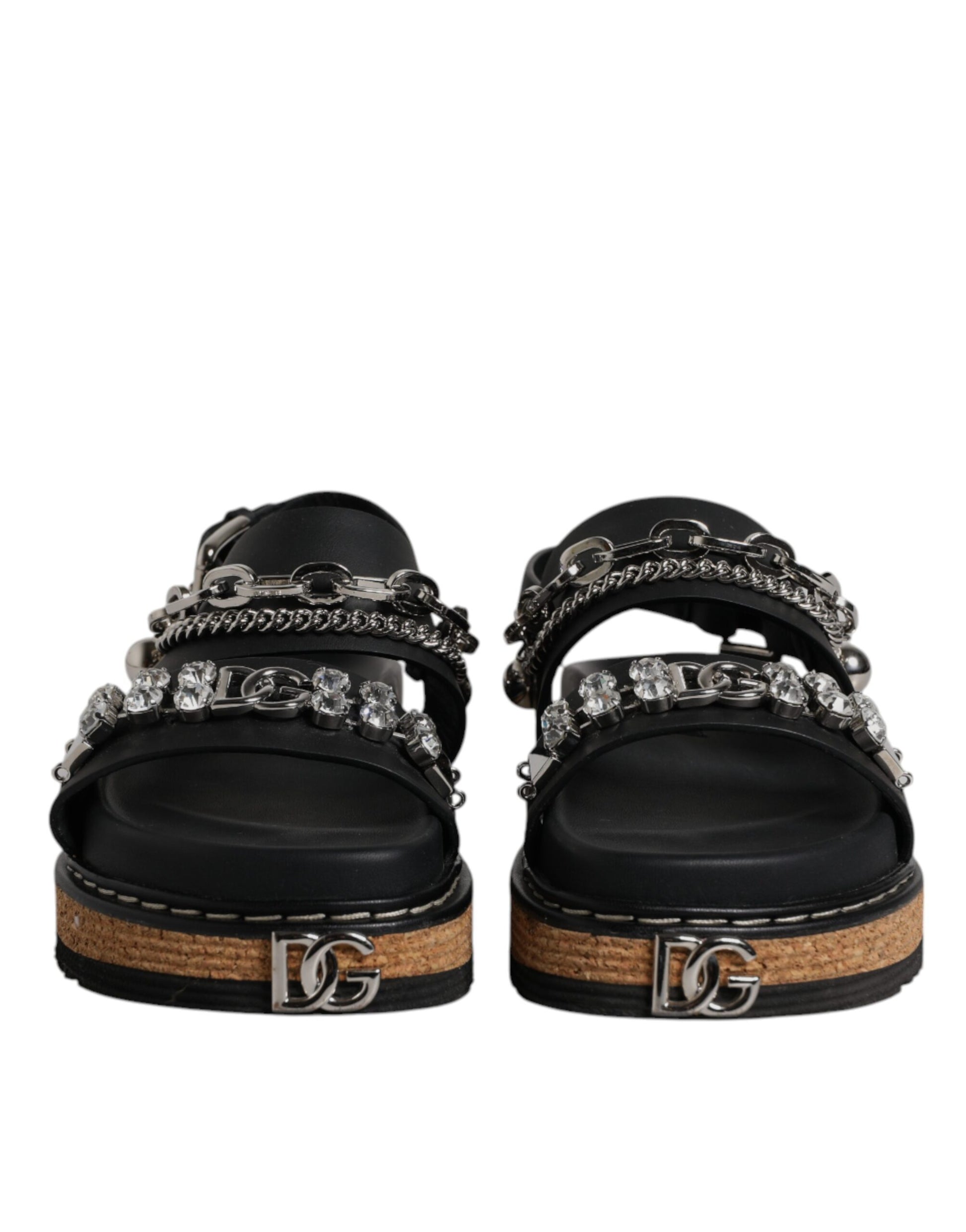 Black Crystal Embellish Strap Sandals Shoes