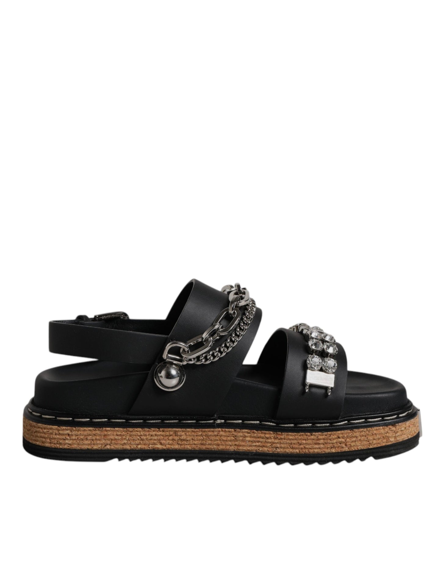 Black Crystal Embellish Strap Sandals Shoes