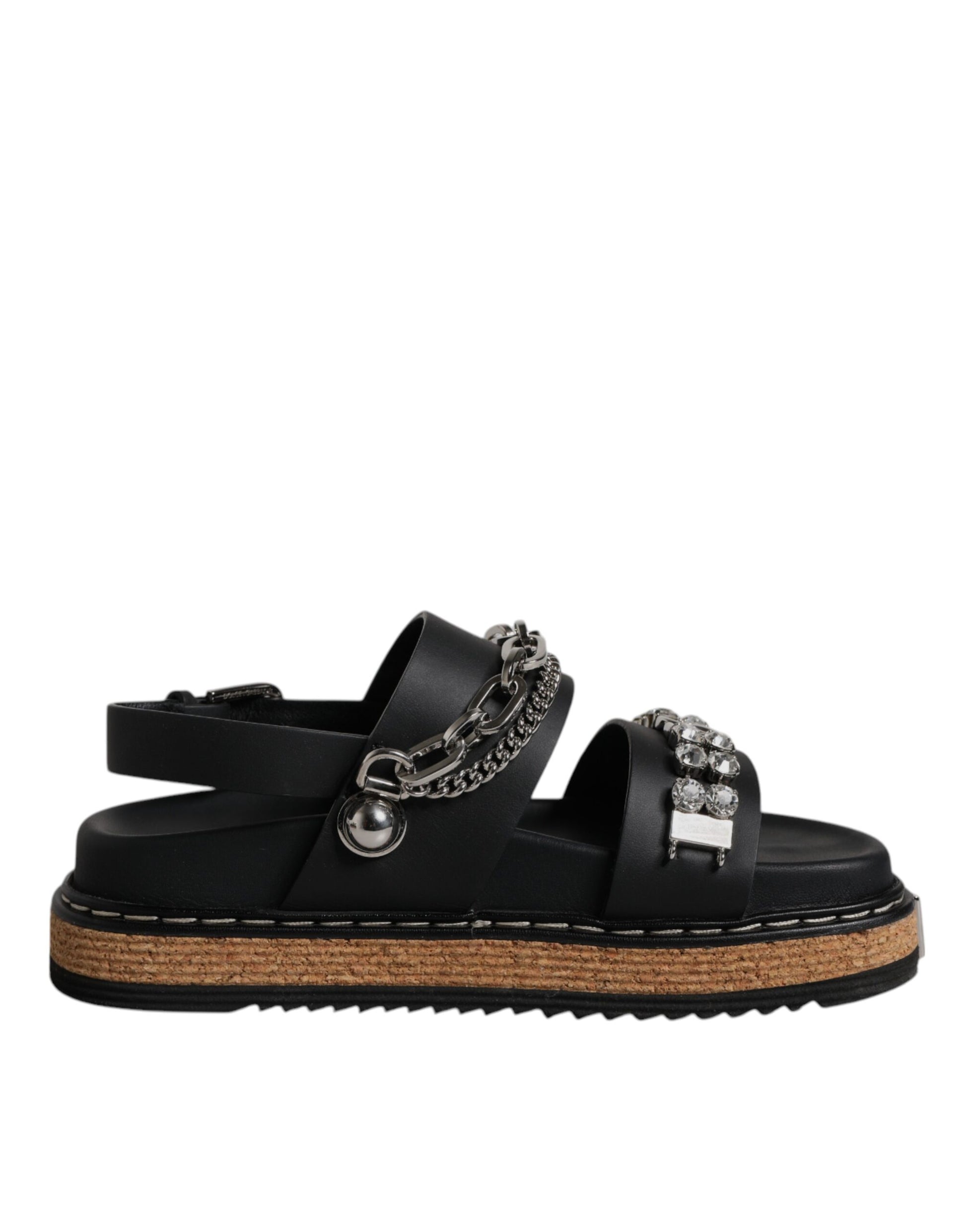 Black Crystal Embellish Strap Sandals Shoes