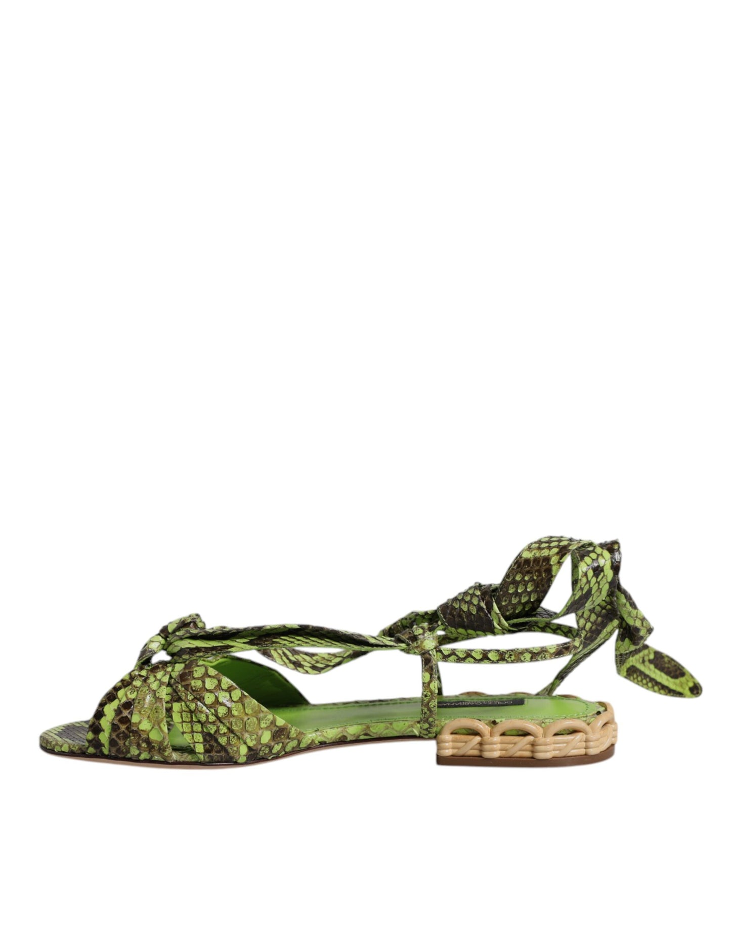 Green Animal Print Ankle Wrap Sandals Shoes