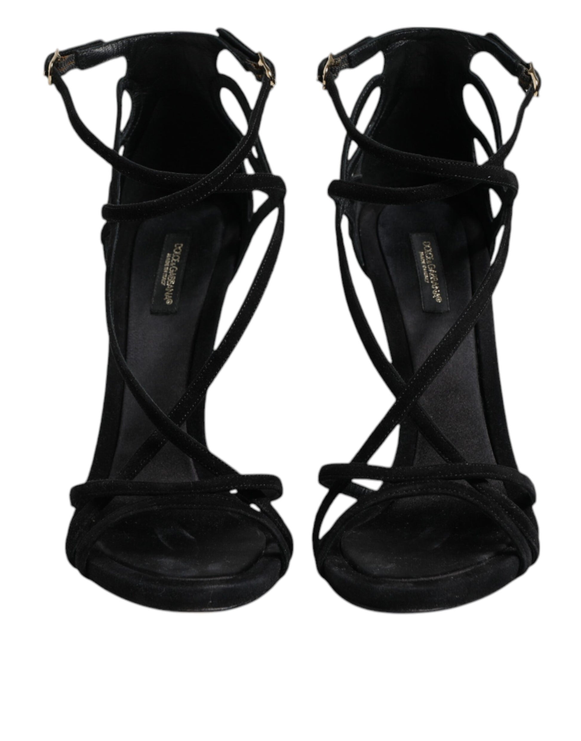 Black Leather Stiletto Heels Sandals Shoes