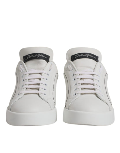 White Black Leather Low Top Sneakers Shoes