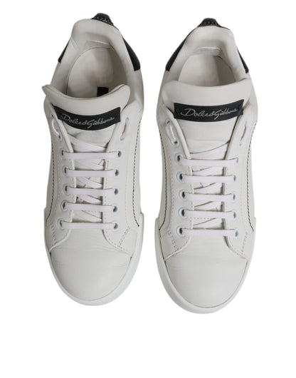 White Black Leather Low Top Sneakers Shoes