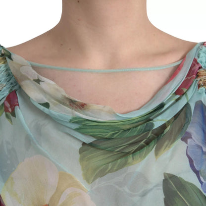 Blue Floral Print Tiered Long Maxi Dress