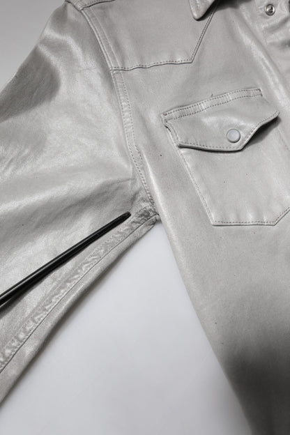 Metallic Gray Cotton Button Down Shirt