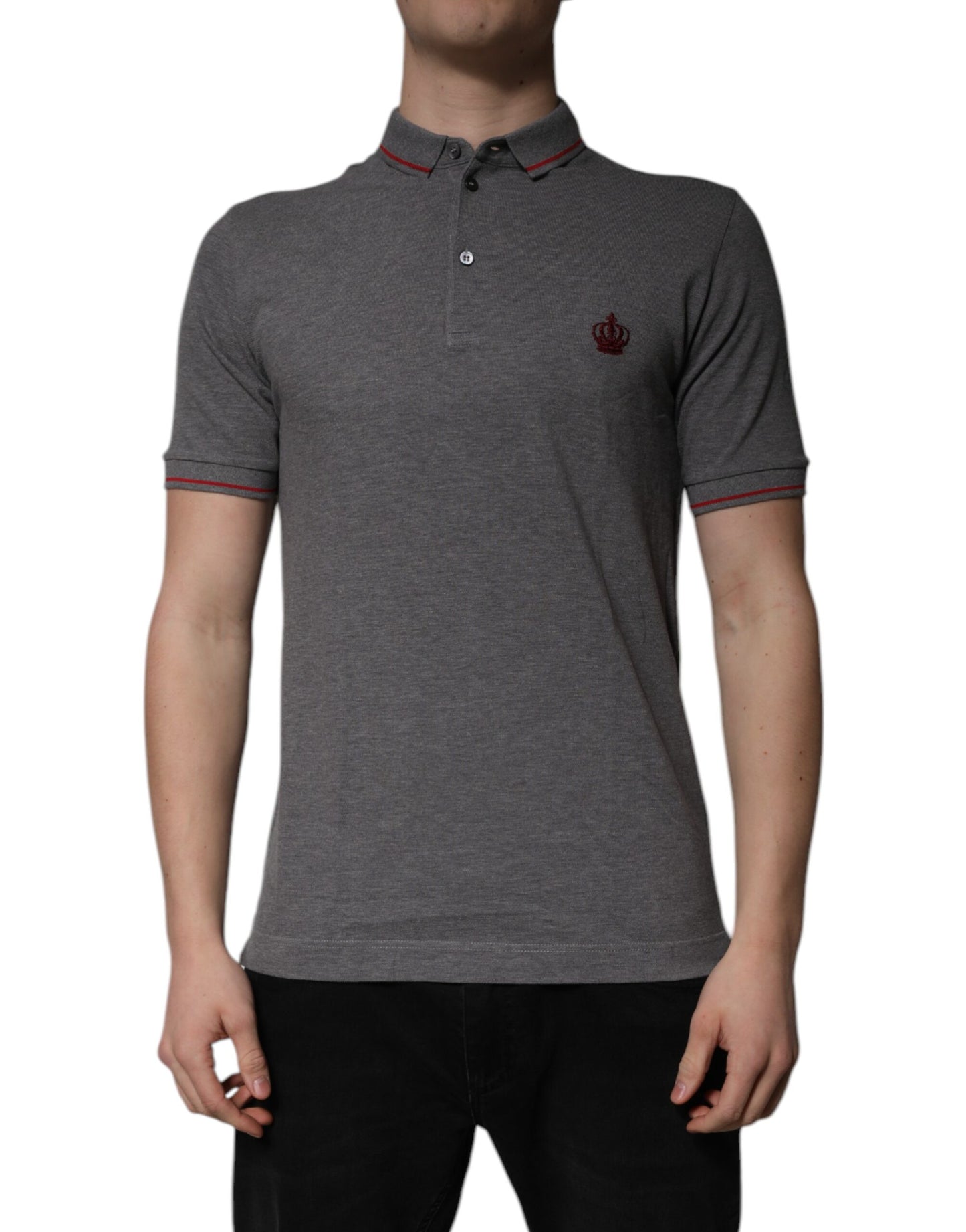 Gray Cotton Crown Collared Polo T-shirt