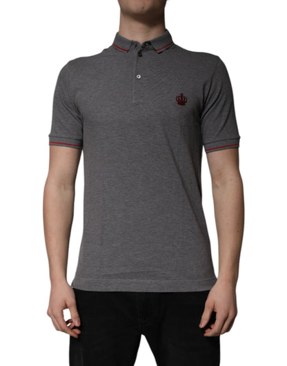 Gray Cotton Crown Collared Polo T-shirt