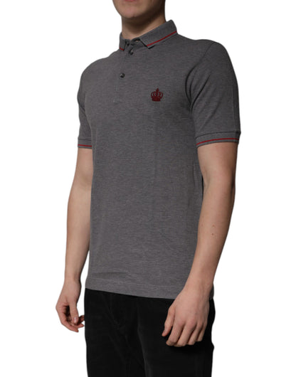 Gray Cotton Crown Collared Polo T-shirt
