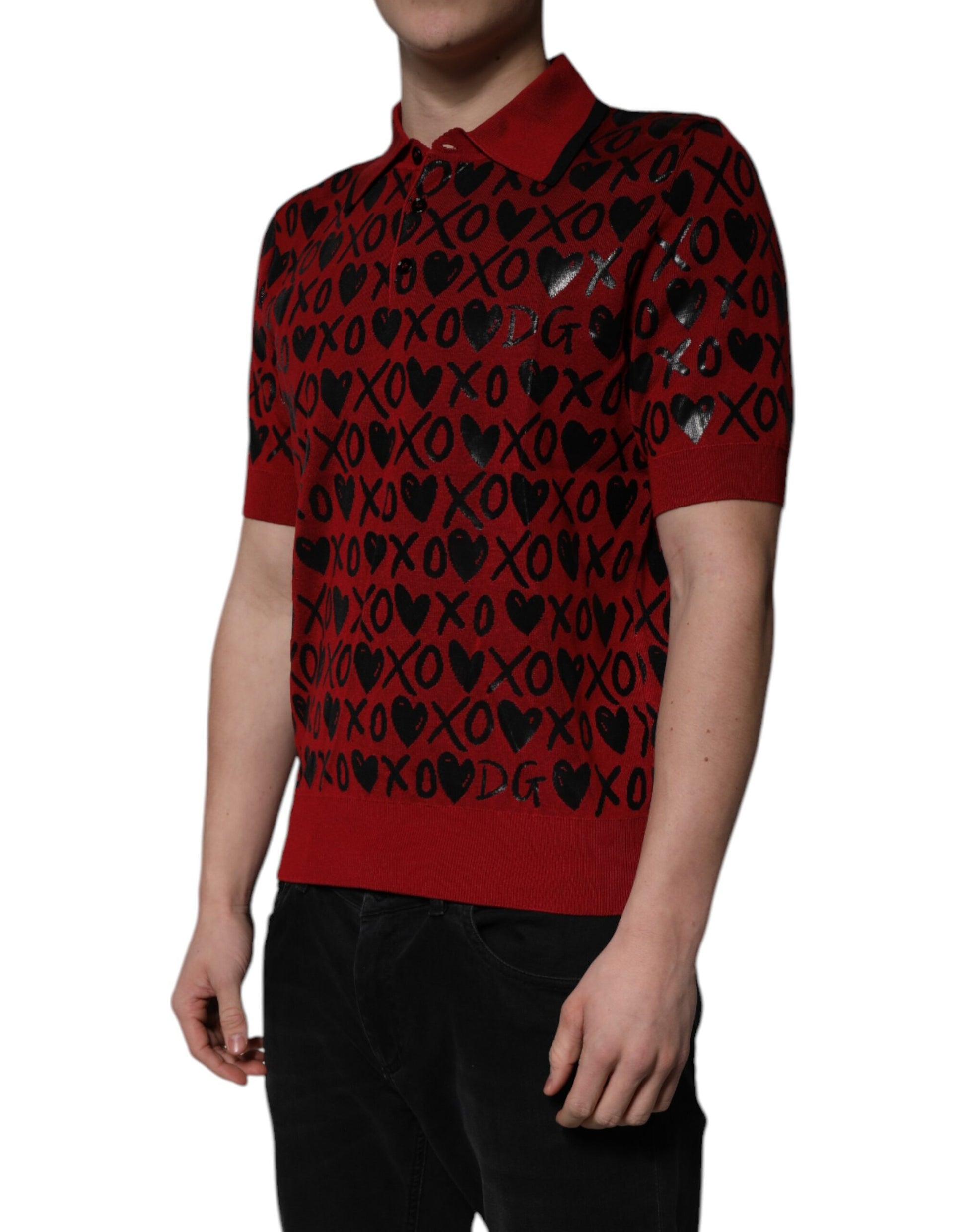 Red Cotton XOXO Collared Polo T-shirt