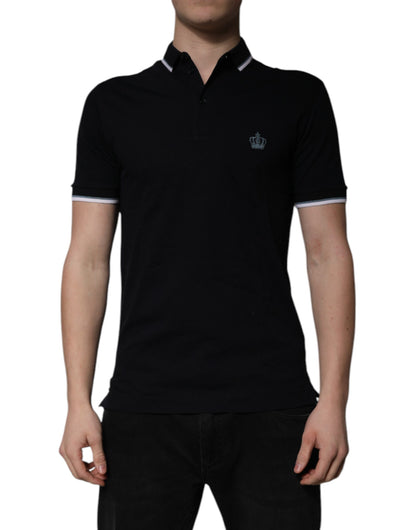 Black Cotton Crown Collared Polo T-shirt