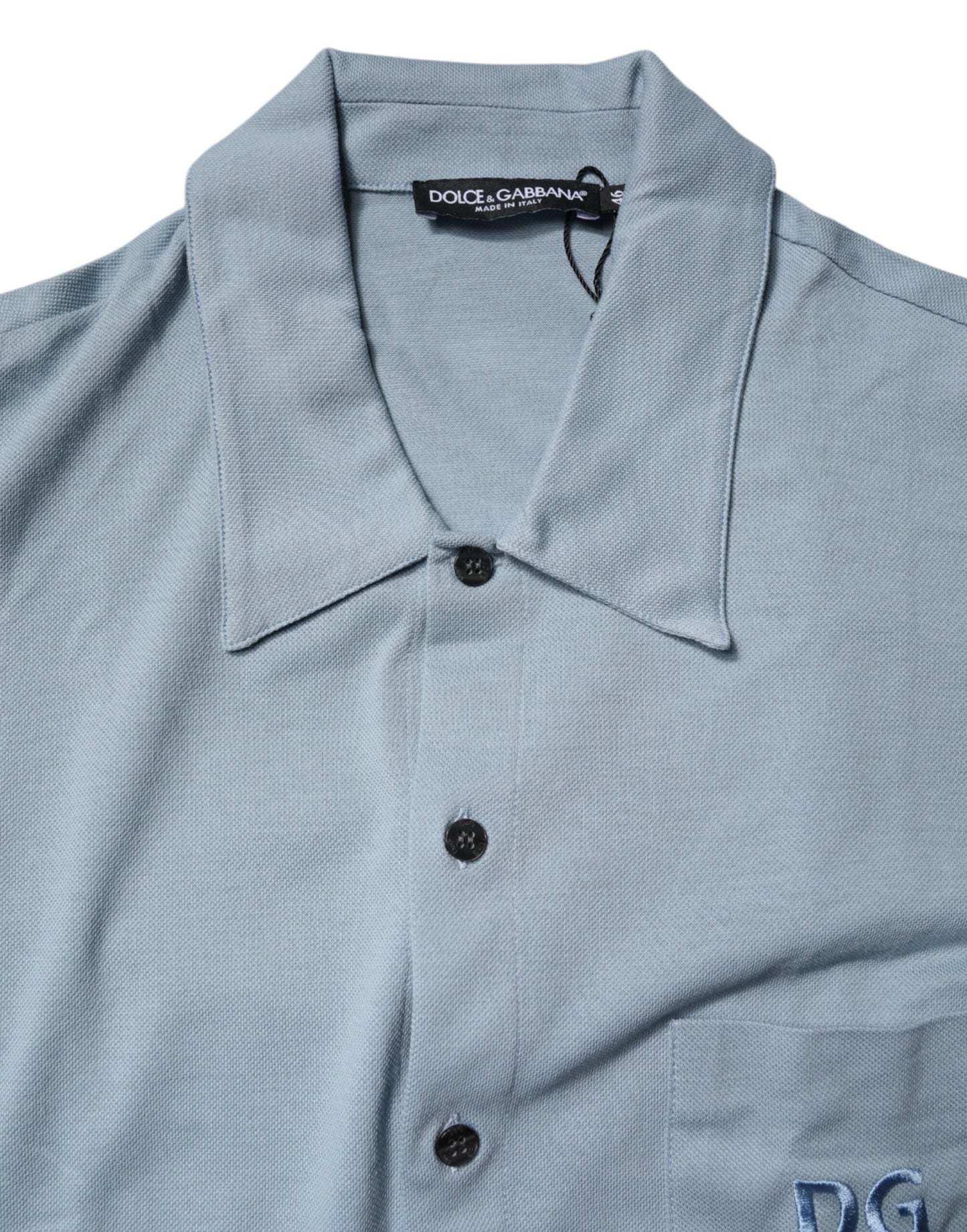Blue Cotton Button Down Casual Men Polo Shirt
