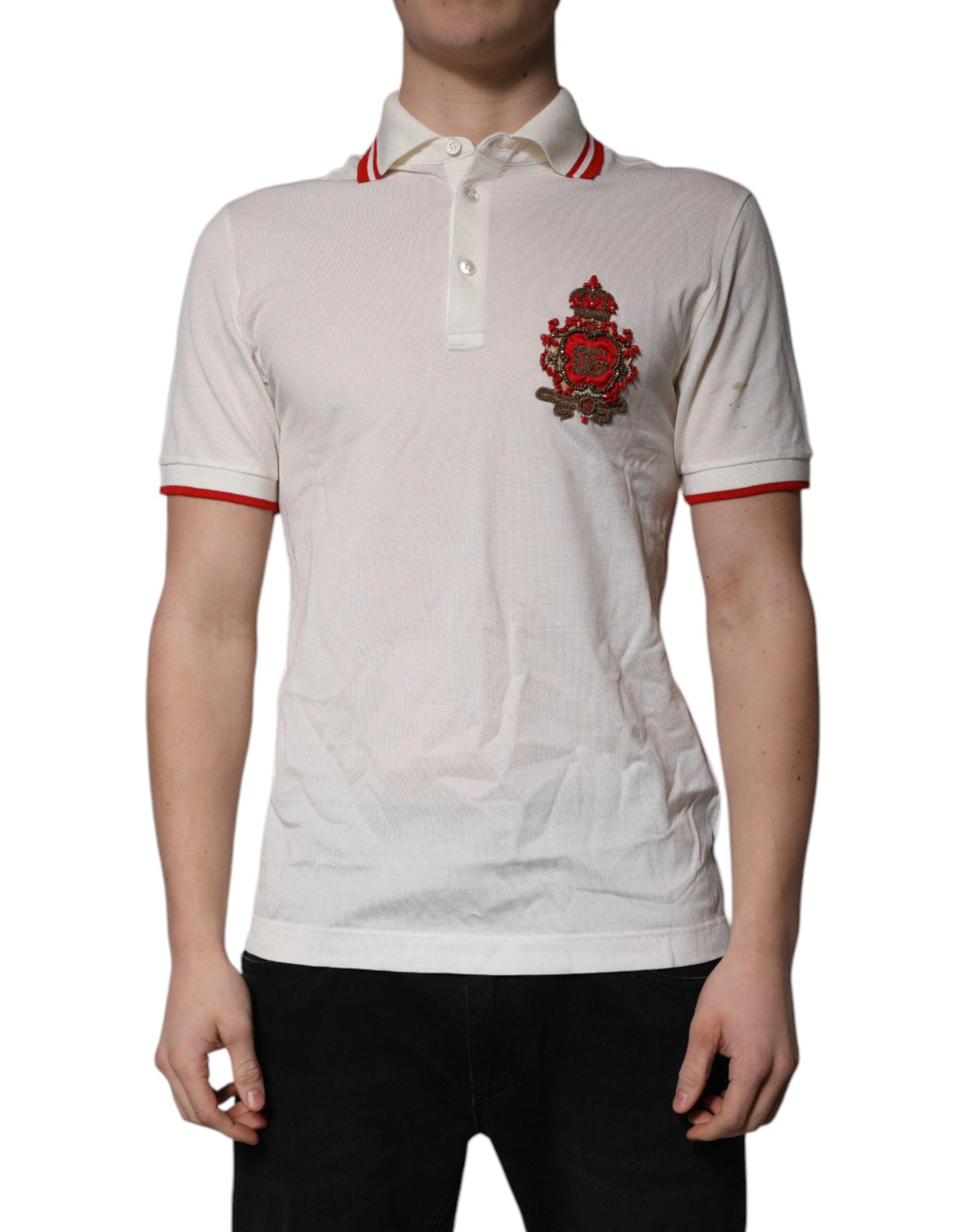 White Cotton Logo Collared Polo Men T-shirt