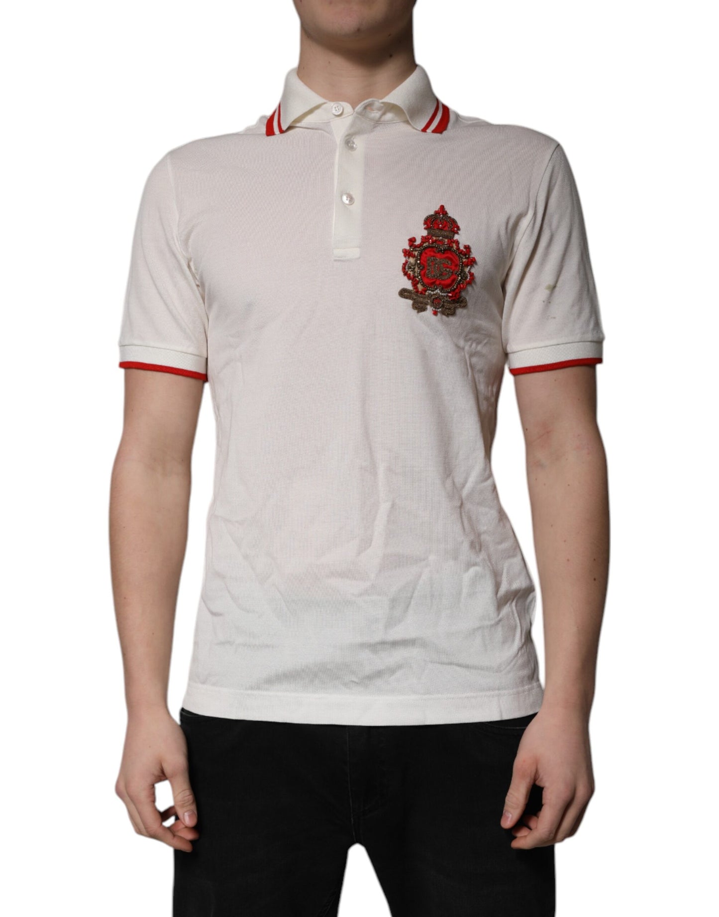 White Cotton Logo Collared Polo Men T-shirt