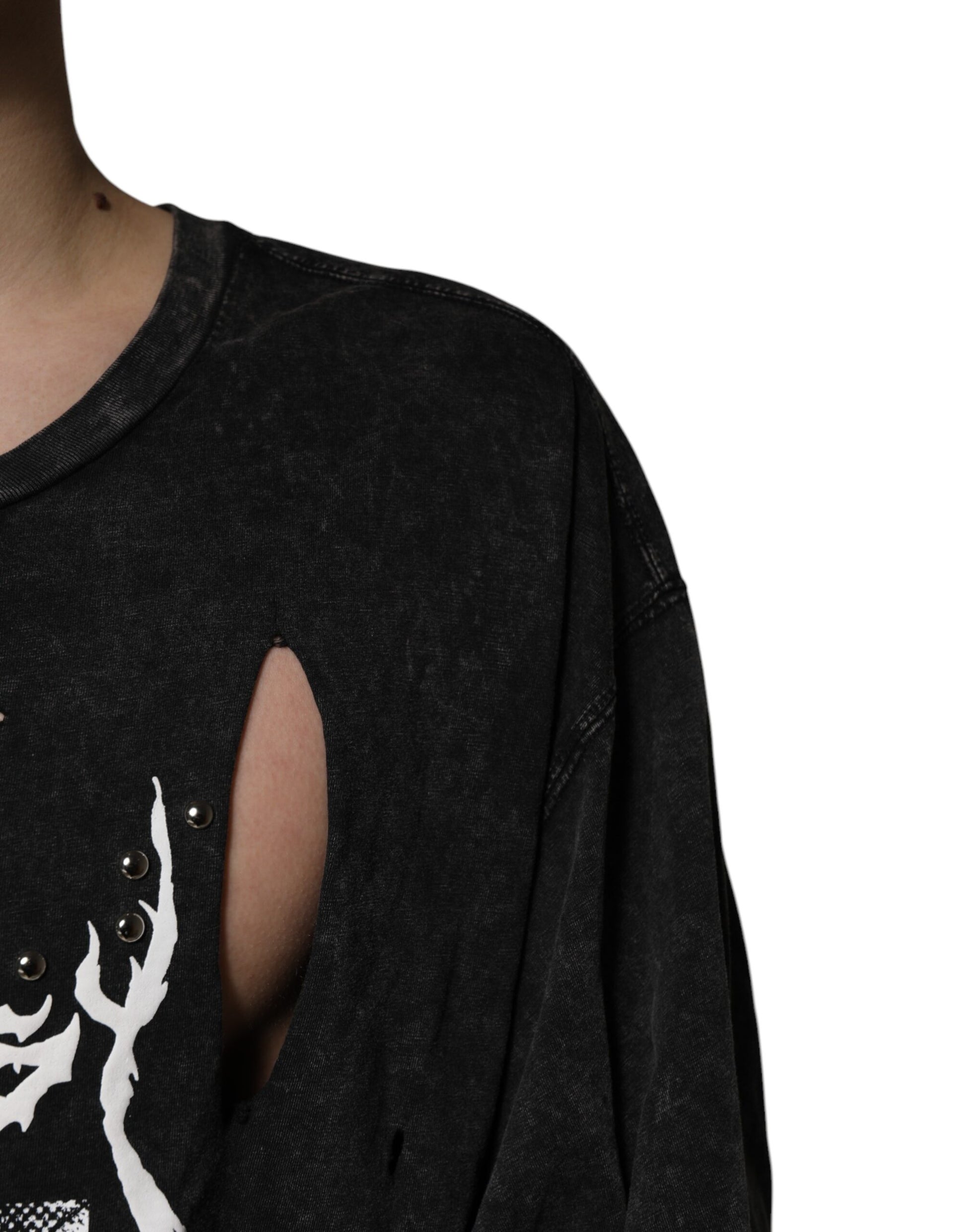 Black Graphic Print Cotton Crew Neck T-shirt