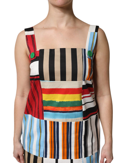 Multicolor Cotton Stripe Sleeveless Dress