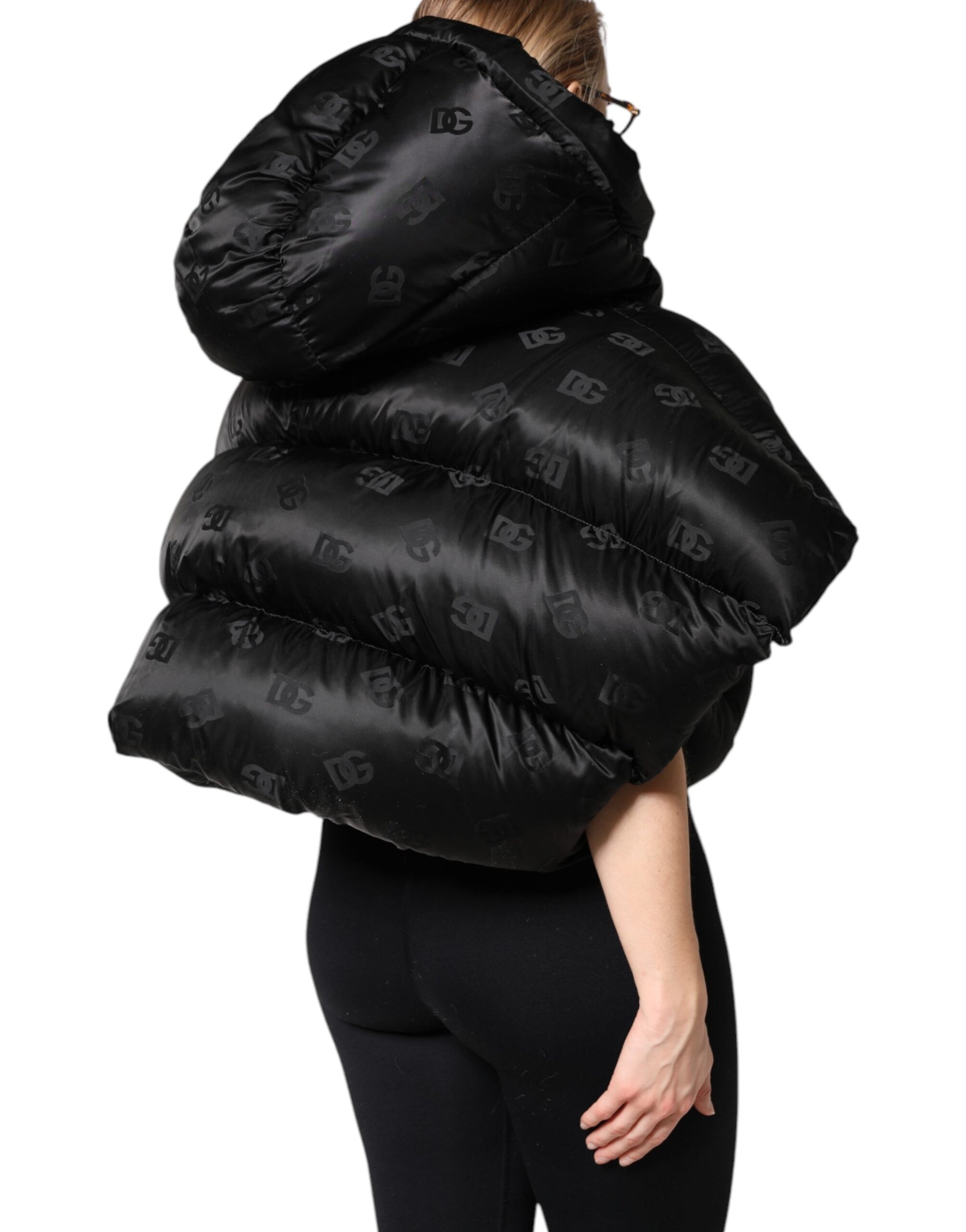 Black Padded Puffer Hooded Full Zip Cropped Jacket