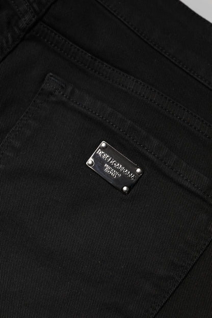 Black Cotton Mid Waisted Skinny Denim Jeans