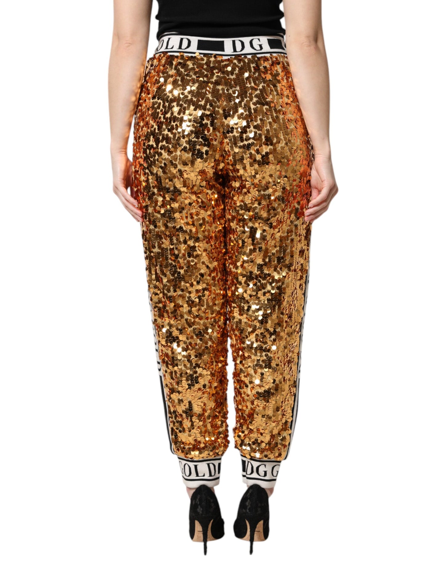 Metallic Gold DG Logo Sequined Jogger Pants
