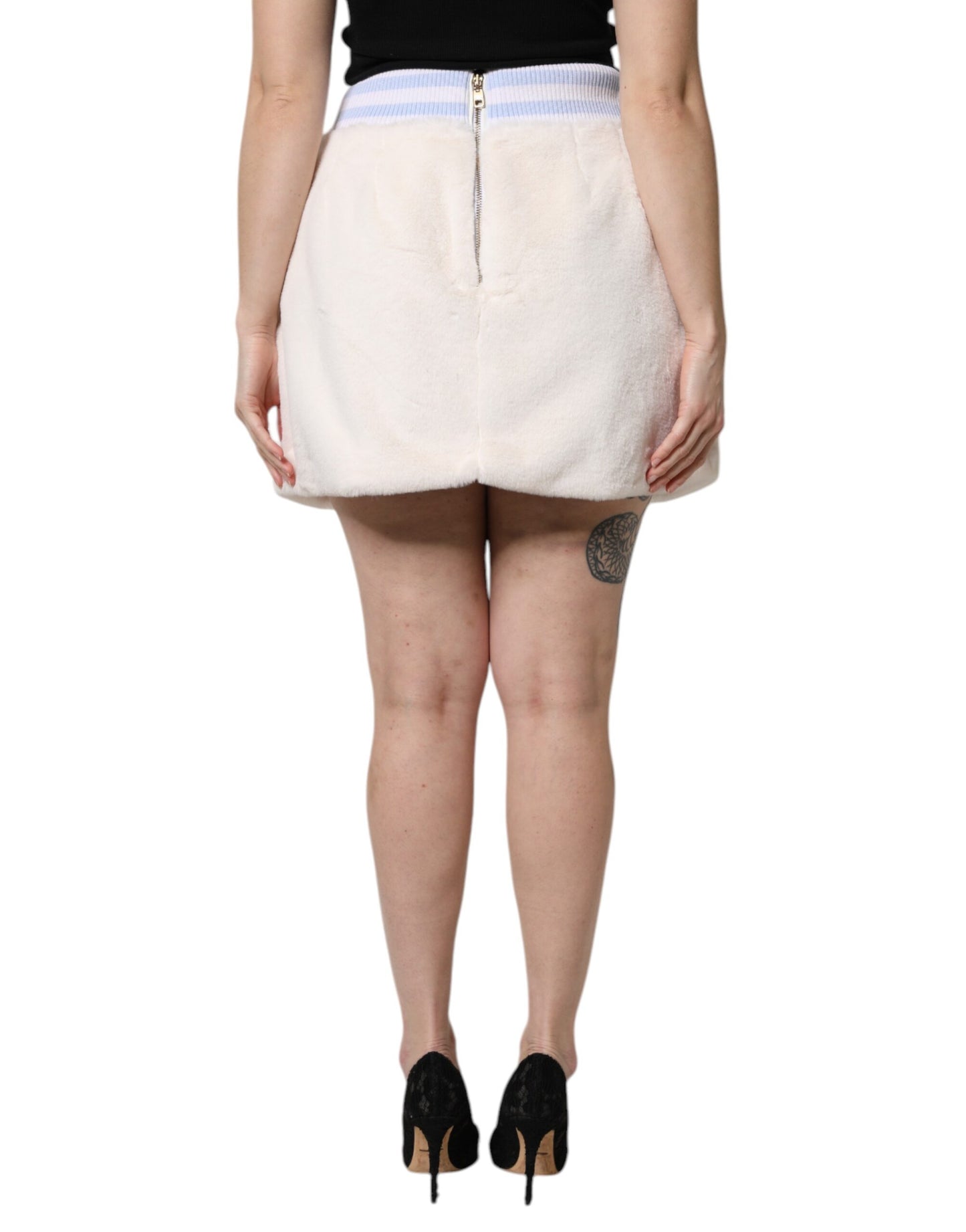 Off White Faux Fur High Waisted Mini Skirt
