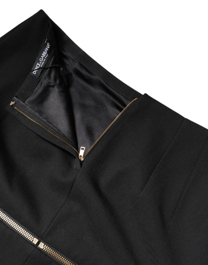 Black Virgin Wool High Waisted Mini Skirt