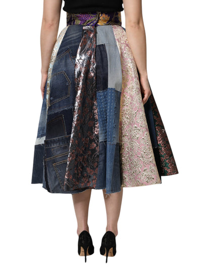 Multicolor Patchwork High Waisted Midi Skirt