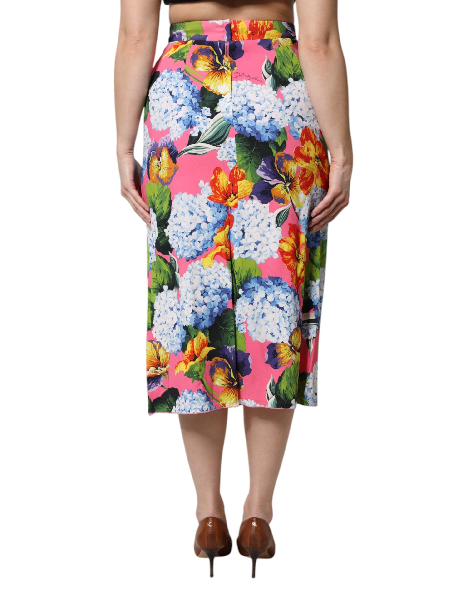 Multicolor Floral Print High Waist Midi Skirt