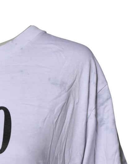 White Print Lace-Up Cotton Crew Neck T-shirt