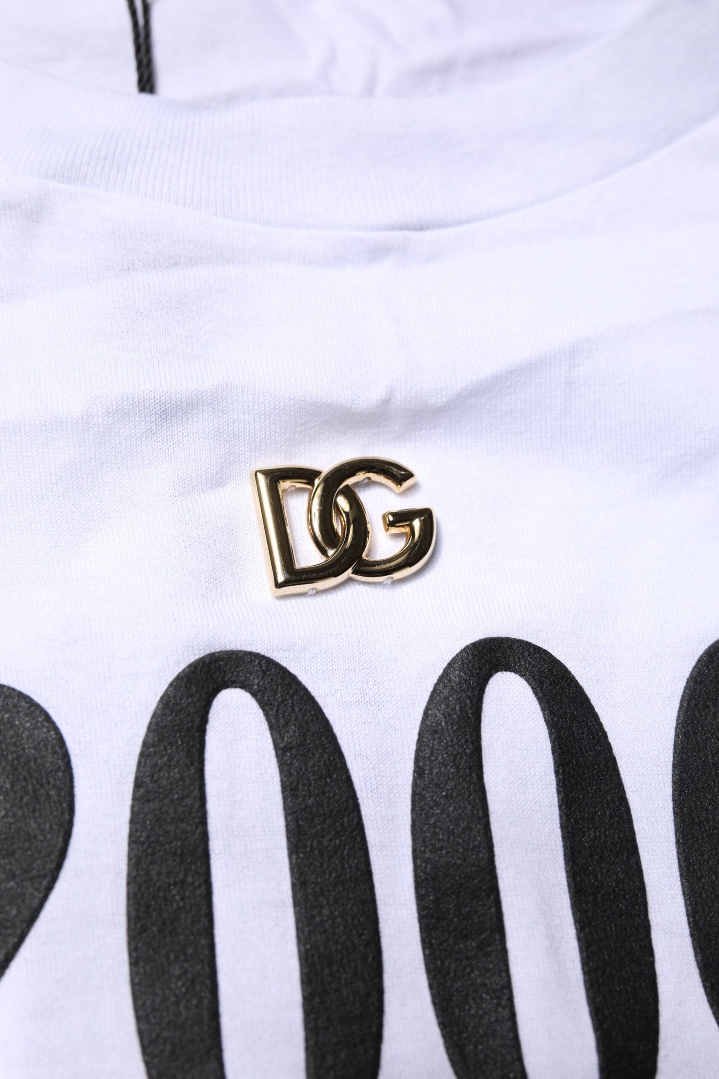 White Print Lace-Up Cotton Crew Neck T-shirt