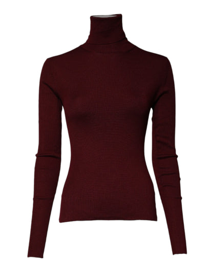 Burgundy Long Sleeves Turtleneck Slim Sweater