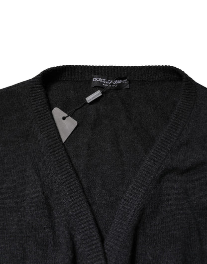 Grey Cashmere Deep V-neck Pullover Sweater