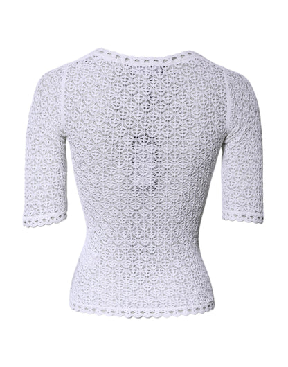 White Viscose Short Sleeve Crochet Top