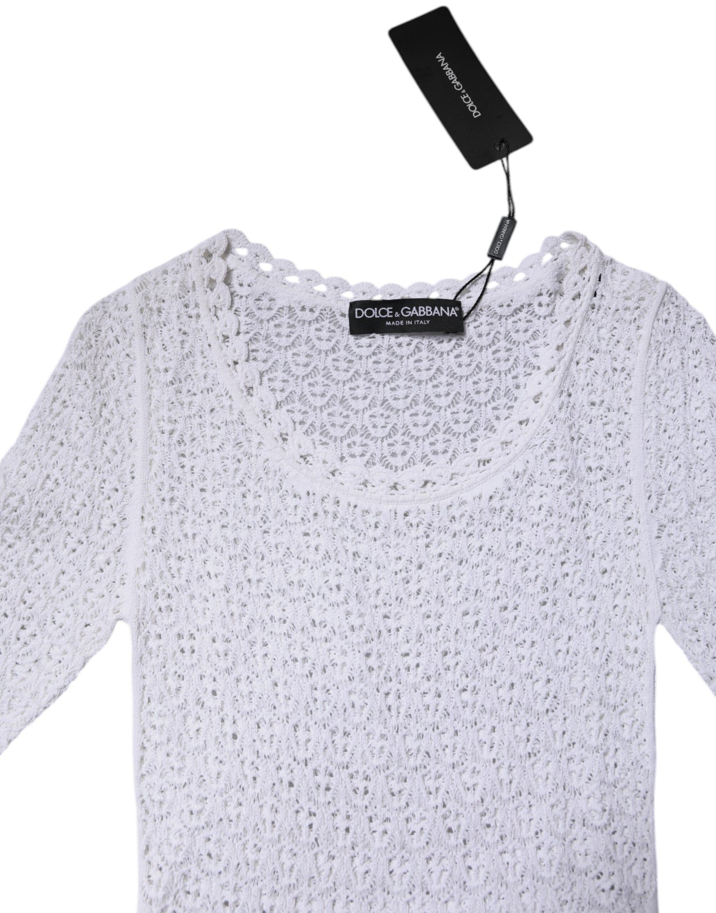 White Viscose Short Sleeve Crochet Top