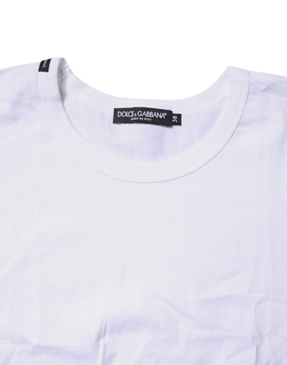 White Cotton Crew Neck Cropped Top T-shirt