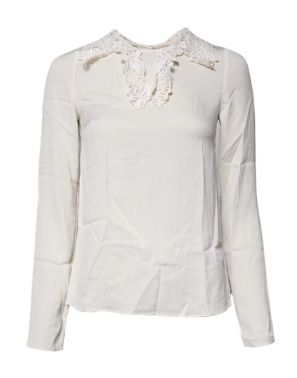 Cream Floral Lace Long Sleeves Blouse Top