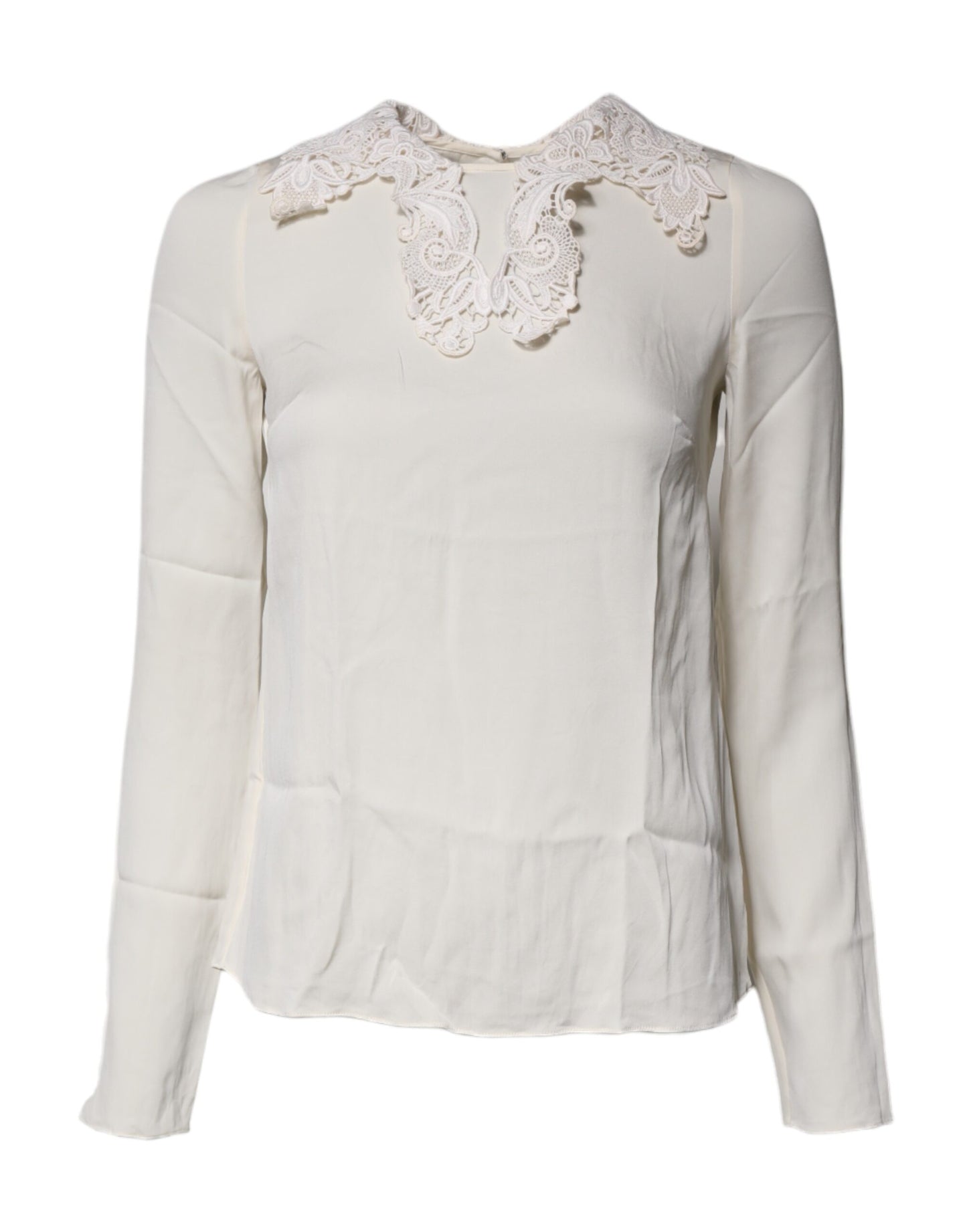 Cream Floral Lace Long Sleeves Blouse Top