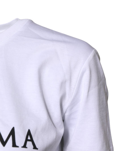 White Cotton Printed Round Neck Top T-shirt