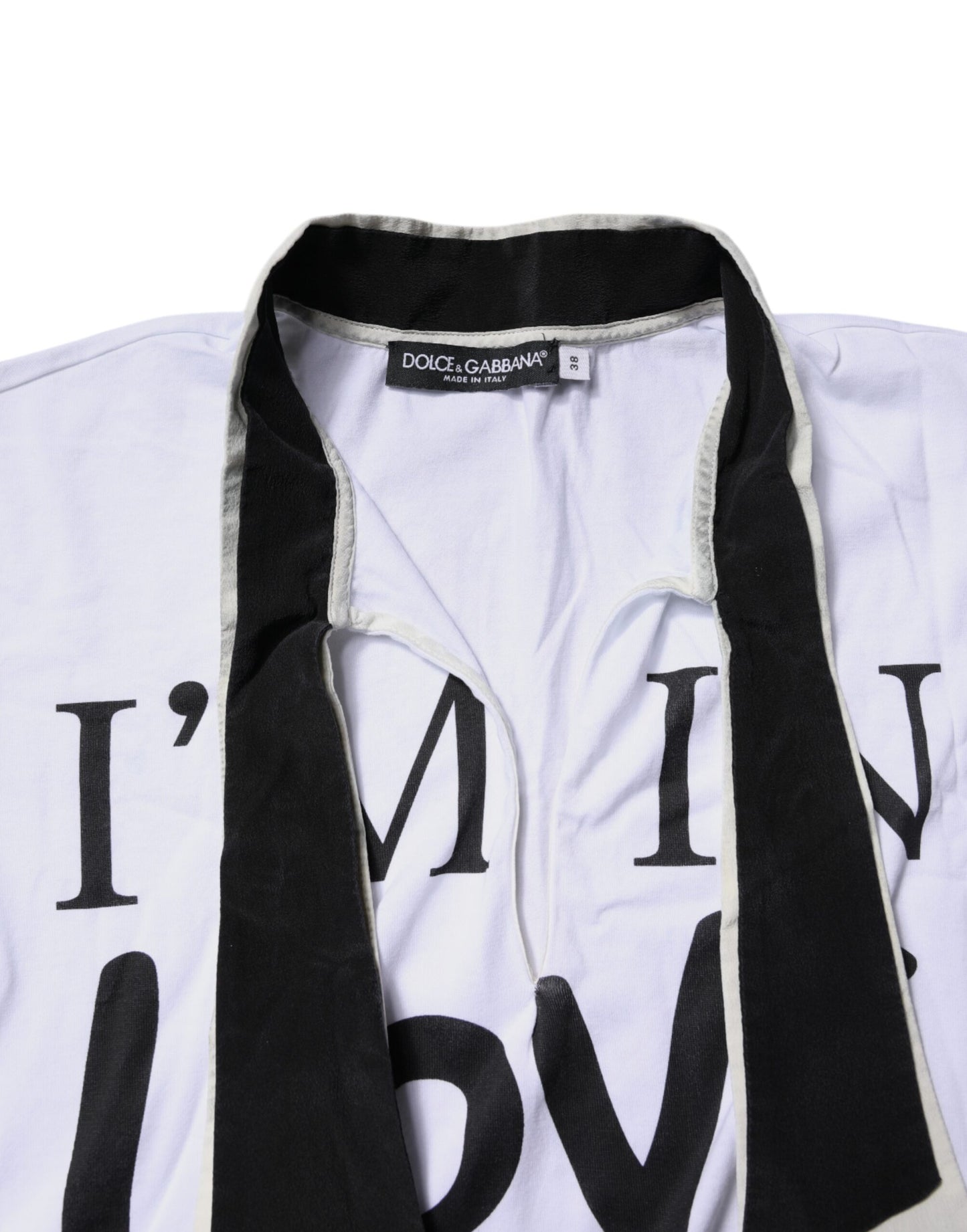 White Cotton Silk Blend Ascot Collar T-shirt