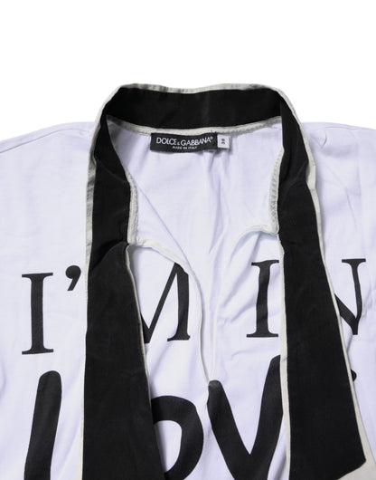 White Cotton Silk Blend Ascot Collar T-shirt