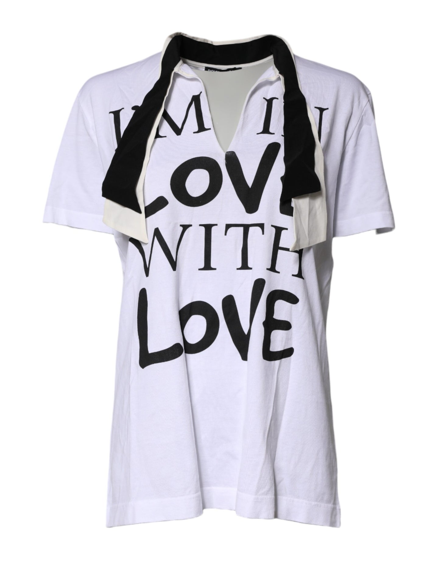 White Cotton Silk Blend Ascot Collar T-shirt