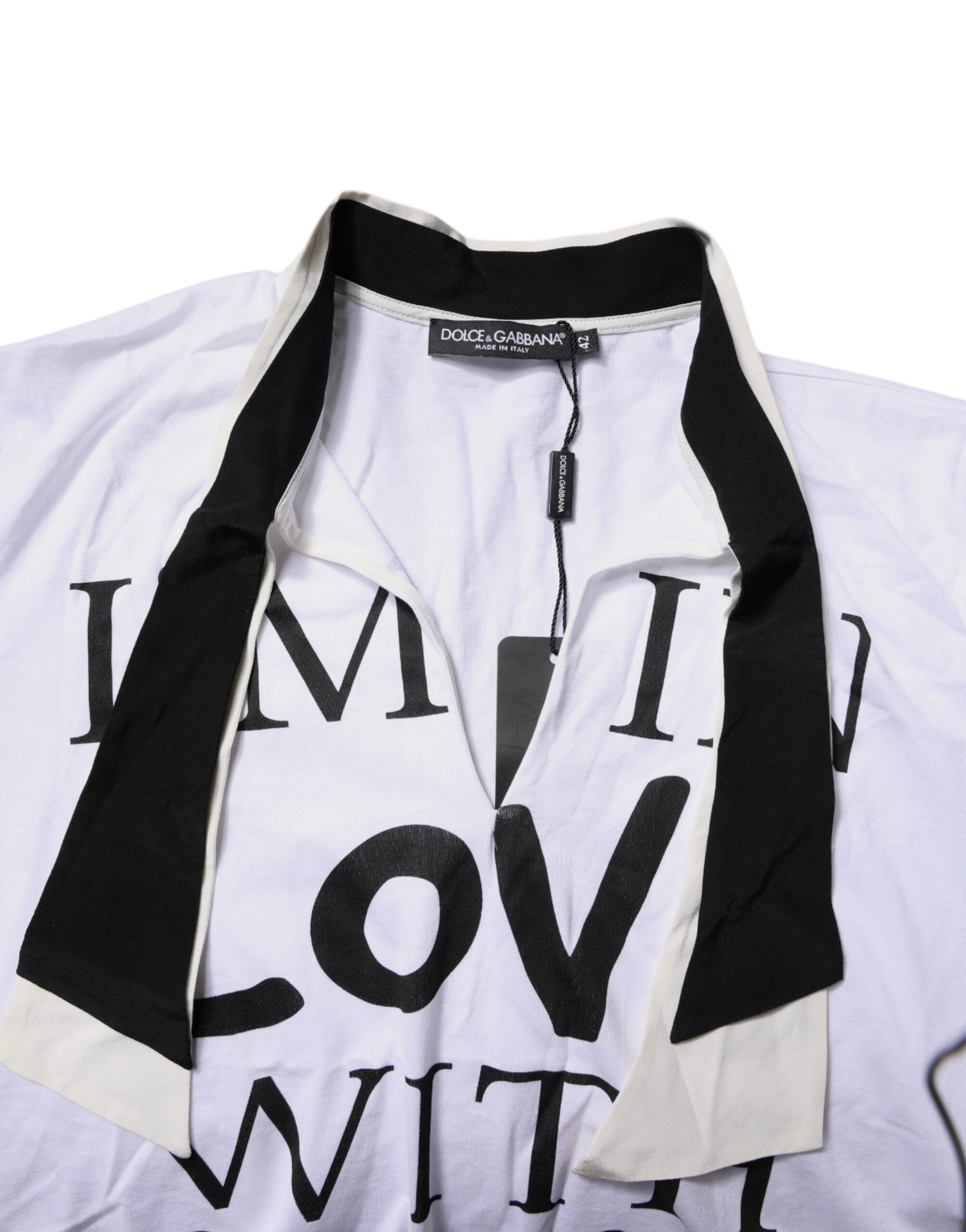 White Cotton Silk Blend Ascot Collar T-shirt