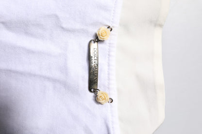 White Cotton Silk Blend Ascot Collar T-shirt