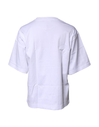 White Printed Cotton Round Neck Top T-shirt