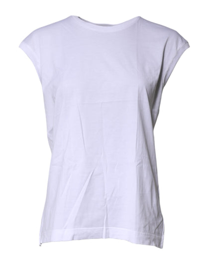White Cotton Sleeveless Round Neck Tank Top
