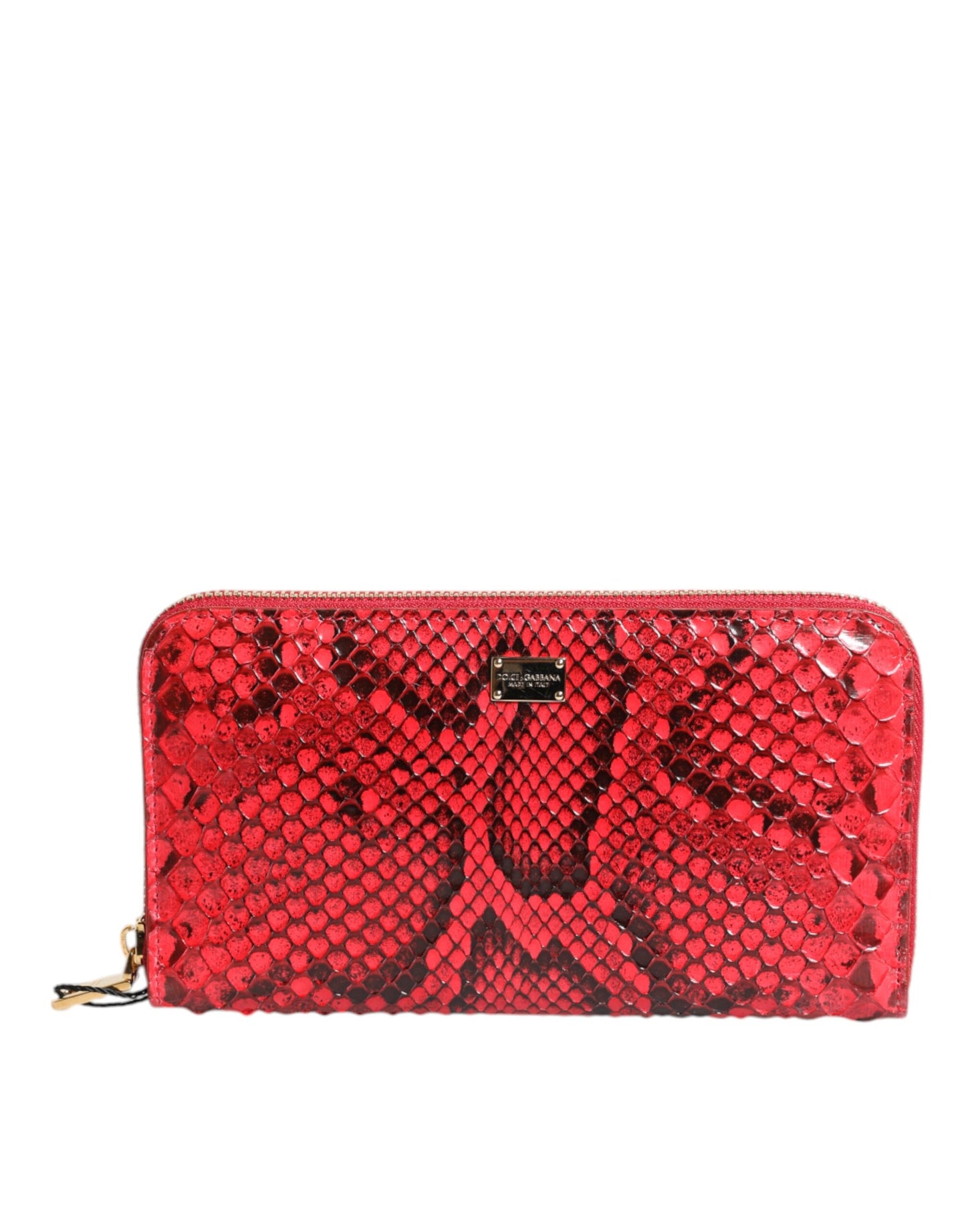 Red Exotic Leather Zip Around Continental Clutch Wallet
