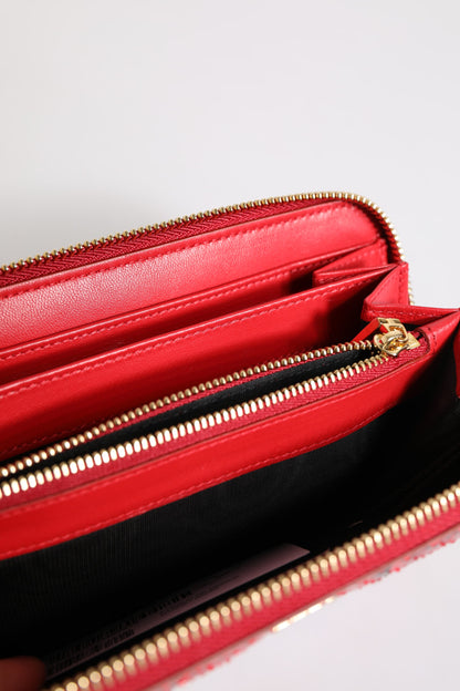Red Exotic Leather Zip Around Continental Clutch Wallet