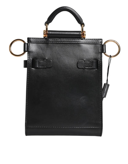 Black Calfskin Leather Logo Plaque Mini Bag