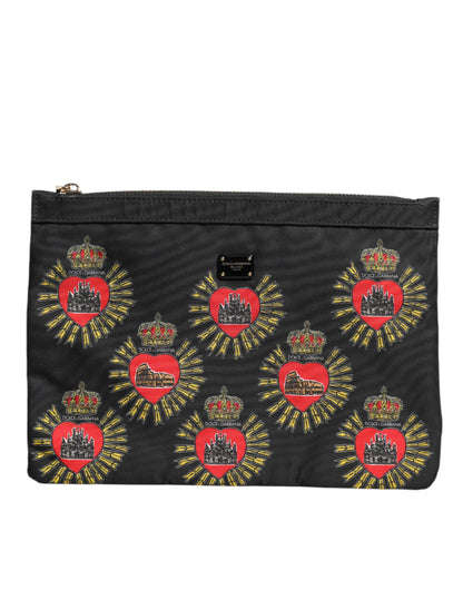 Black Red Nylon Sacred Heart Clutch Pouch Bag