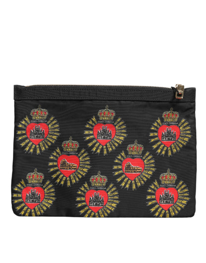 Black Red Nylon Sacred Heart Clutch Pouch Bag