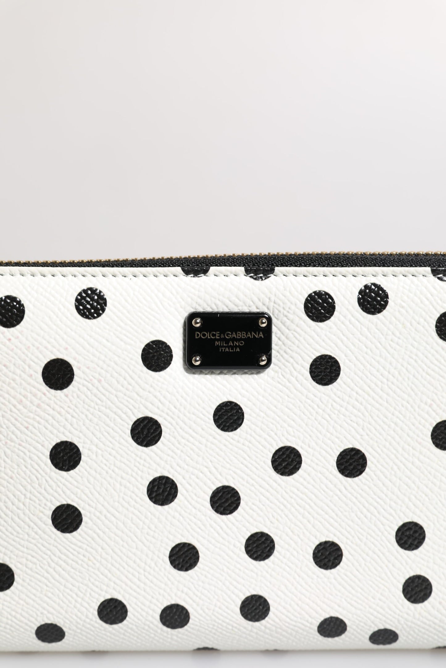 White Black Striped Leather Zip Around Continental Wallet